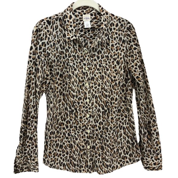 J. Crew “The Perfect Shirt” Long Sleeve 100% Cotton Leopard Print Shirt Size S - Picture 2 of 12